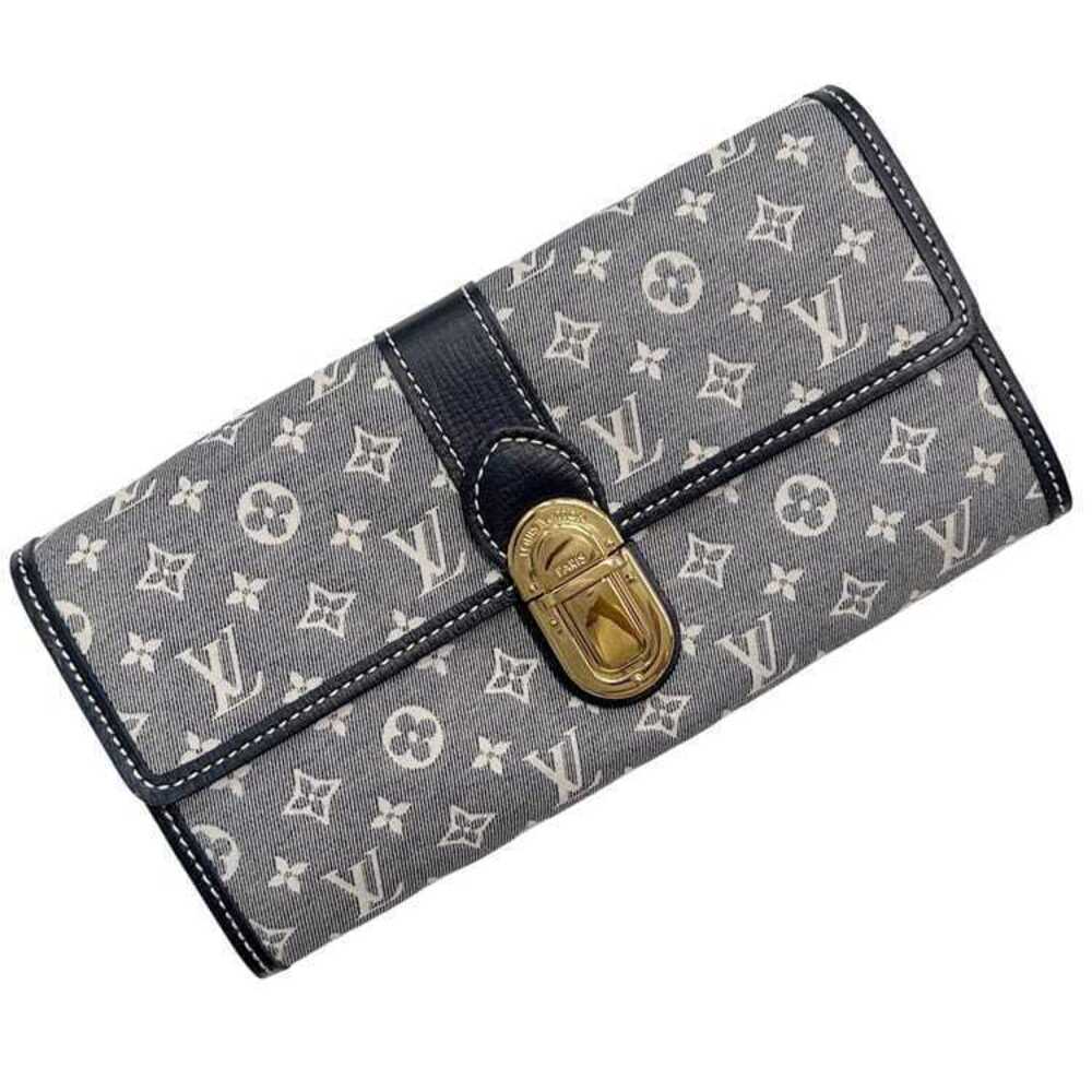 Louis Vuitton Bifold Wallet Portefeuille Monogram Canvas Leather Navy Blue Gray